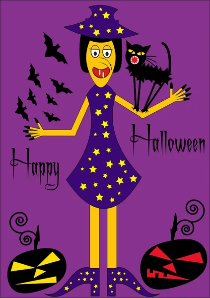 Tarjeta de Halloween con bruja divertida — Vector de stock