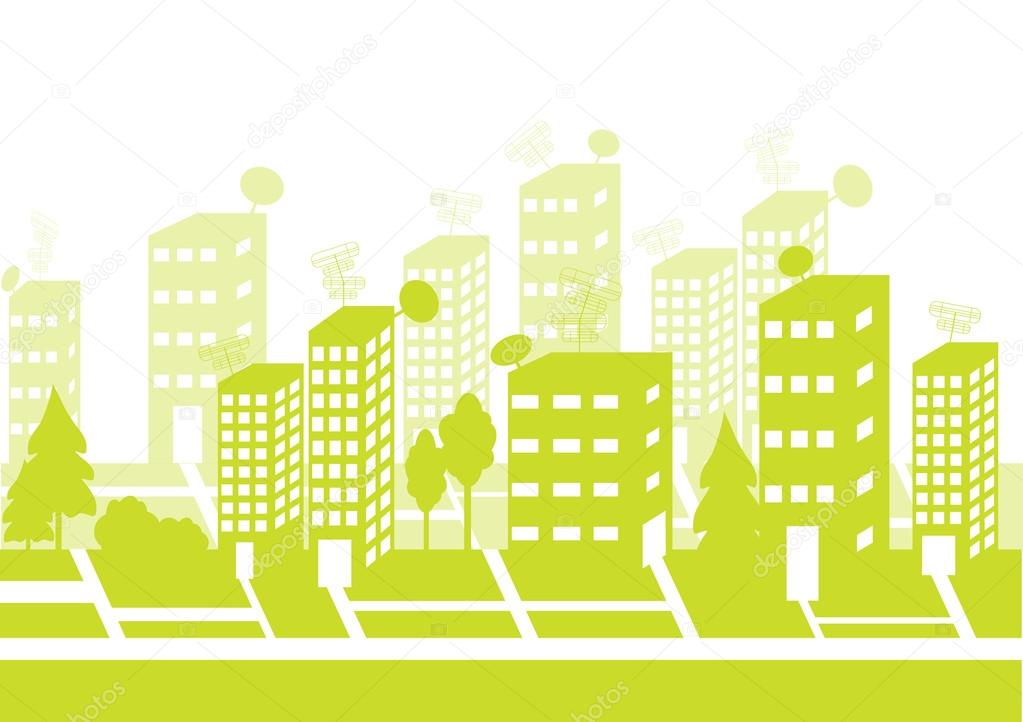 Color vector skyscrapers and streets silhouettes