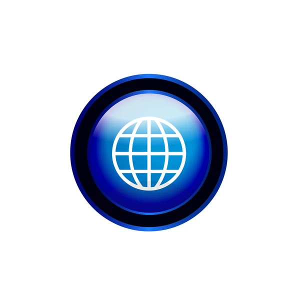 地球地球アイコンの付いた光沢のあるボタン — ストックベクタ