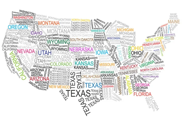United states of america map made of words — Stock Vector