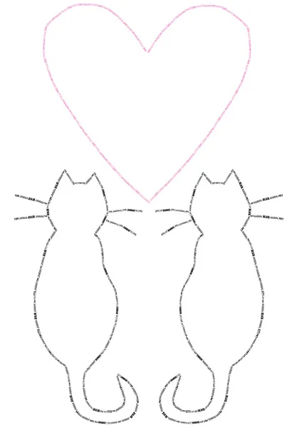 Katzenpaar mit Herz — Stockvektor