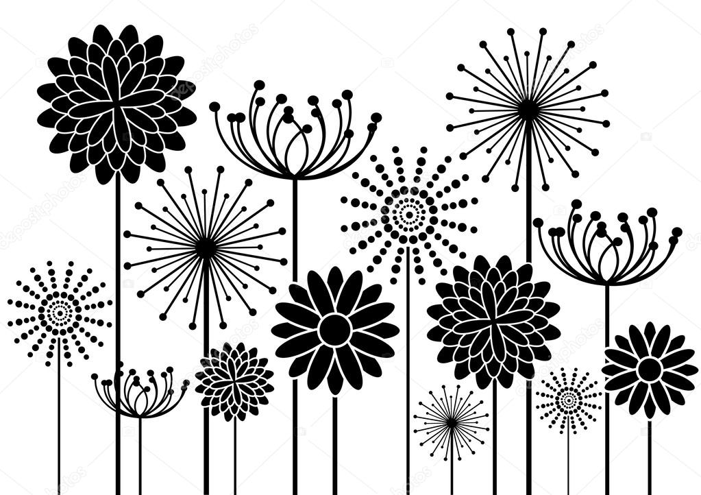 Flowers silhouettes vector background