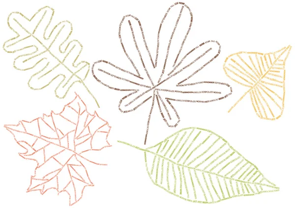 Ensemble de feuilles automnales faites de mots — Image vectorielle