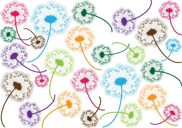 Kleur vector paardebloemen silhouetten — Stockvector