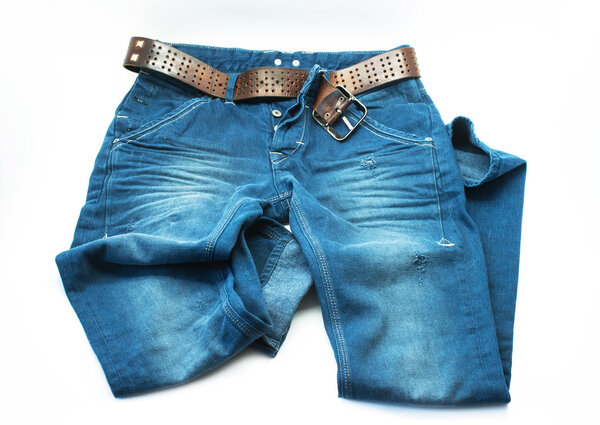 Blue jeans trouser on white