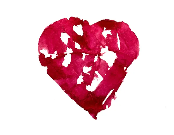 Vattenfärg hjärta, skrynkliga papper — Stockfoto