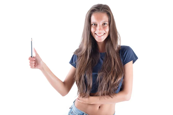 Junge schöne kreative Frau mit Bleistift — Stockfoto