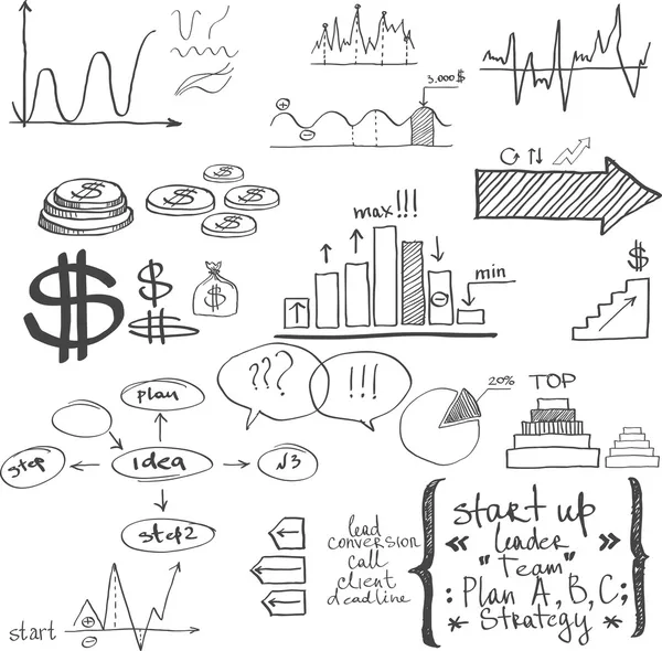 Doodle financiación de los elementos de negocio — Vector de stock