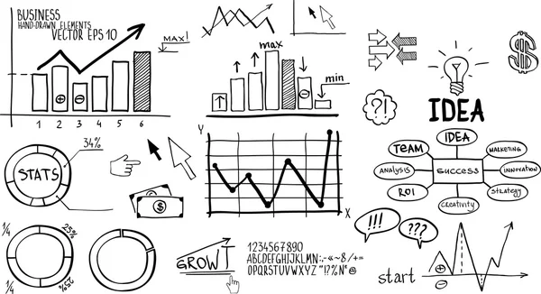 Elemente financiare de afaceri. Trase de mână — Vector de stoc