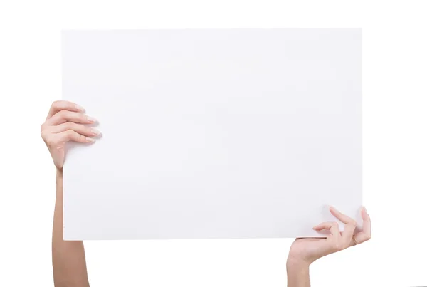 Woman's Hands holding blank board — Stock Photo, Image