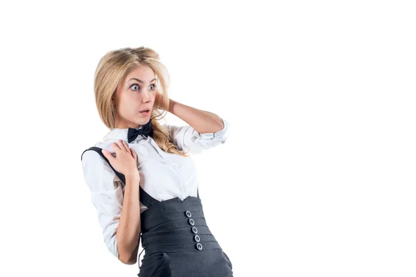 Shocked afraid surprised young businesswoman — Stock Photo, Image