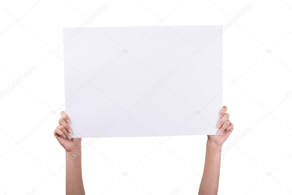Woman's Hands holding empty white blank
