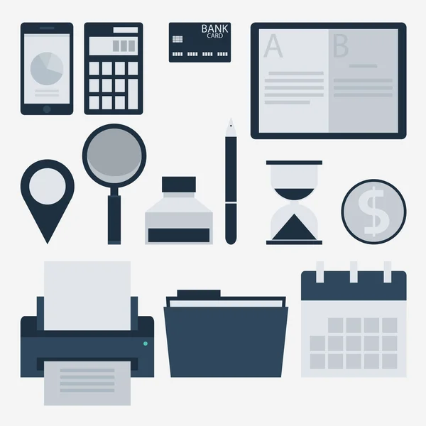 Moderne flache Icons Vektorsammlung, Webdesign-Objekte, Geschäfts-, Finanz-, Büro- und Marketingartikel. — Stockvektor