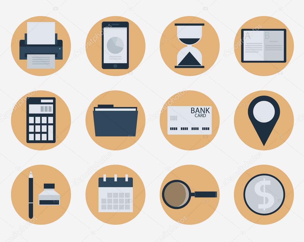 Modern flat icons vector collection, web design objects, business, finance, office and marketing items.