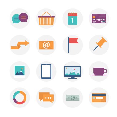 Modern düz simgeler vektör koleksiyonu, web tasarım nesneleri, iş öğeleri office ve pazarlama.