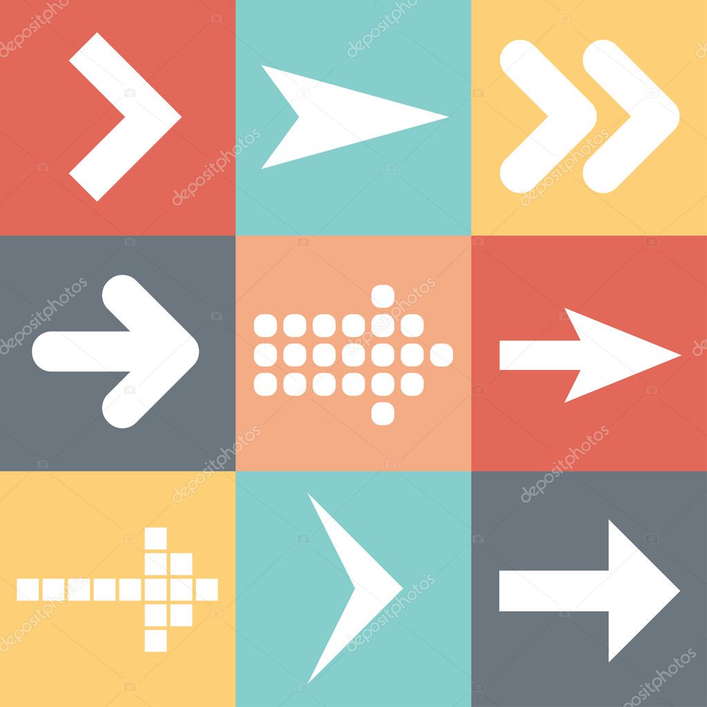 Set arrow icons, flat UI web design elements trend, vector illustration