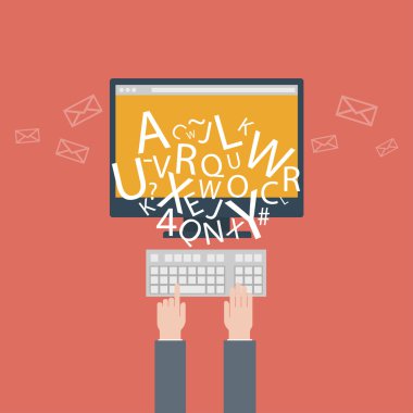 bloglama ve yazma için Web sitesi, e-posta. vektör çizim, son moda ikonları ile düz tasarım stil
