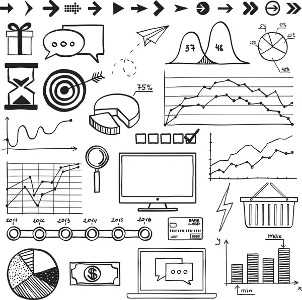 Business, finanse hand tekenen doodle elementen grafiek grafiek en andere — Stockvector