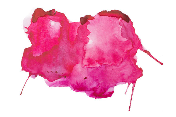 Abstract red blot, stain, ink splash watercolor aquarelle art hand draw paint on white background