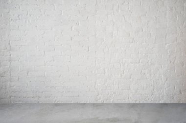 high resolution white brick wall and floor textured background clipart