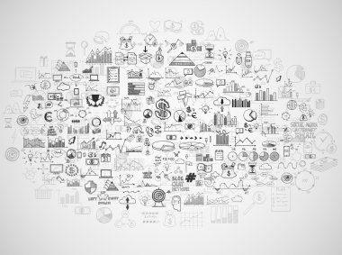 el doodle öğeleri para ve sikke simge, grafik grafik çizin. kavram banka iş Finans analytics kazanç