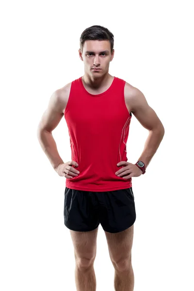 Retrato de um atleta atraente desportista em vestido de desporto isplated no fundo branco — Fotografia de Stock