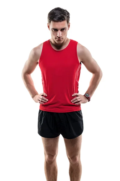 Retrato de un atleta deportista atractivo en vestido deportivo aislado —  Fotos de Stock