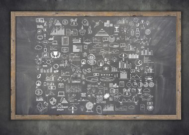 el doodle öğeleri para ve para simgesi, grafik grafik yazı tahtası veya kara tahta üzerinde çizin. kavram banka iş Finans analytics kazanç