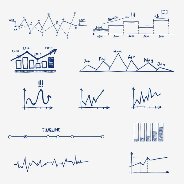 Gráfico, gráfico elementos dibujados por el negocio . — Vector de stock