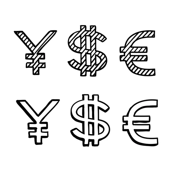 Rita doodle skiss pengar handikonen, dollartecken euro — Stock vektor