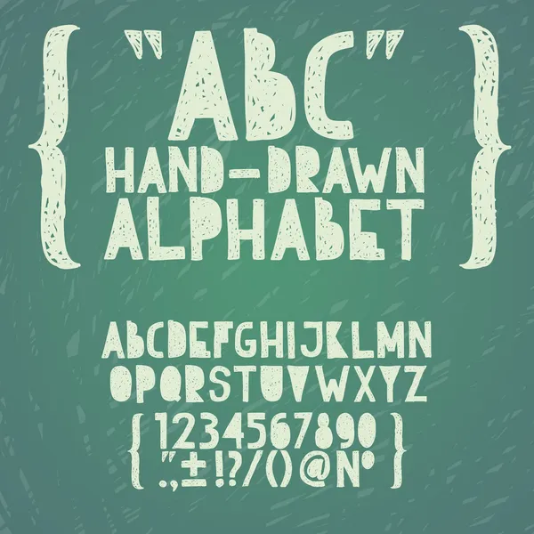 Blackboard yazı tahtası tebeşir el çizmek doodle abc, alfabe grunge kazı kazan tipi yazı vektör çizim — Stok Vektör