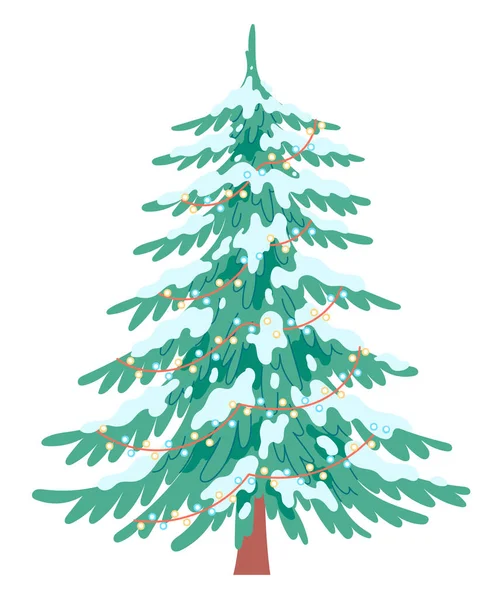 Geschmückter Weihnachtsbaum. Vektor, isoliert auf weißem Hintergrund — Stockvektor