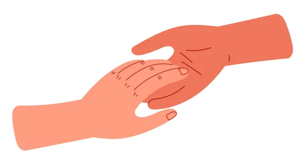 Hand reaches out to hand. Protection charity support. — Stock Vector