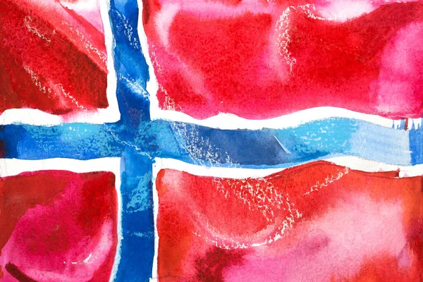 Norvegia, bandiera norvegese. Illustrazione acquerello disegnato a mano . — Foto Stock
