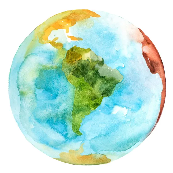 Südamerika auf dem Globus. Planet Erde. Aquarell. — Stockfoto