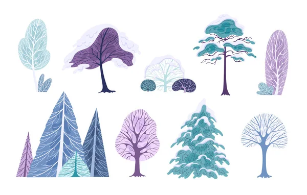 Arbres d'hiver couronnes couvertes de neige illustration vectorielle. — Image vectorielle