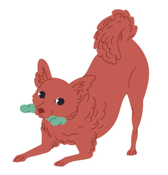 Câine jucăuș cu un os în gură — Vector de stoc