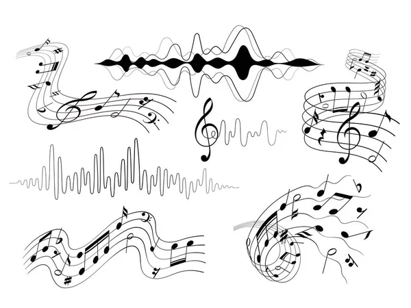 Notes de musique éléments musicaux illustration vectorielle sur fond blanc — Image vectorielle