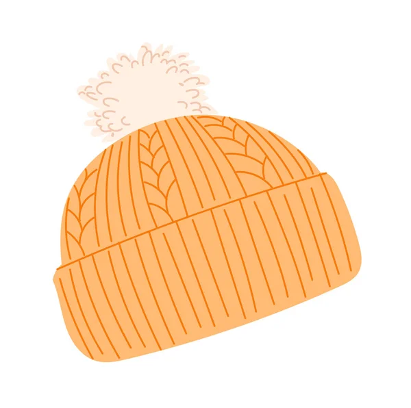 Knitted cap with pompom element of winter clothes and outerwear. — Stock Vector