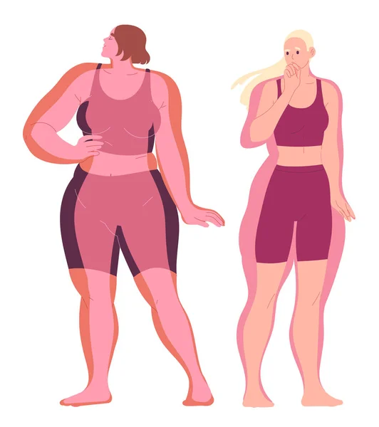 Женское телосложение. Избыточный вес. Жирные и нормальные — стоковый вектор
