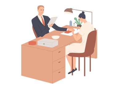 Manikürcü bir adama manikür yapar.