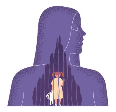 Unmet childhood needs, child abuse has severe consequences for a womans soul, which seems to be trapped in a cage clipart