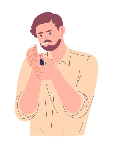 Un joven enciende un cigarrillo con un encendedor — Archivo Imágenes Vectoriales