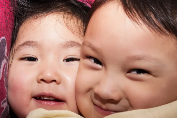 Brother and sister in pajamas close-up — Stock Photo, Image