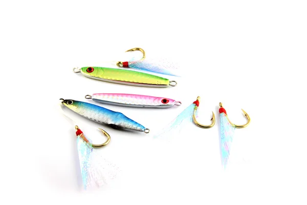 The Jiging Lure and hooks is fishing on white Background. — Stock Photo, Image