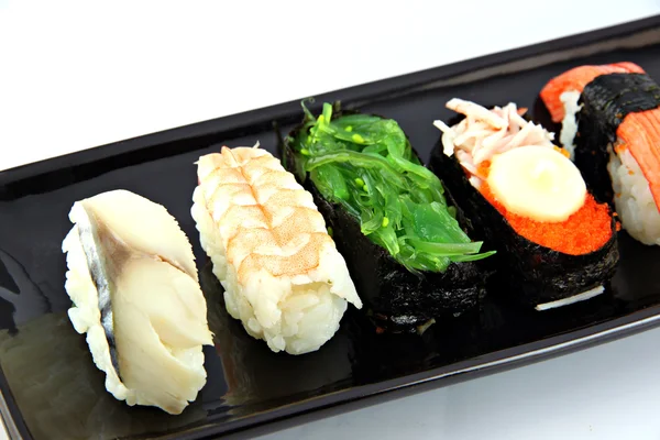 Seafood Sushi on the Black dish. — Stock Photo, Image