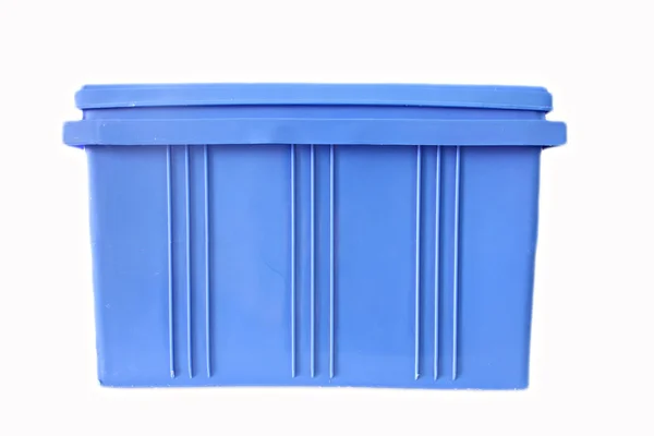 Niebieskie plastikowe pudełka opakowania produktów gotowych. — Zdjęcie stockowe