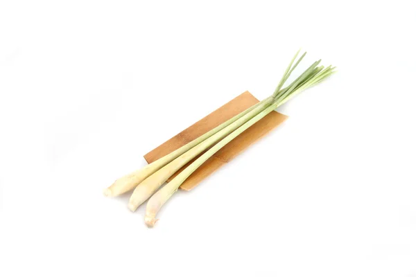 Closeup Fresh Lemon Grass in bamboo dish. — Stock Photo, Image