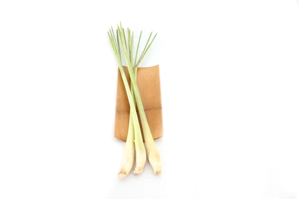 Closeup Fresh Lemon Grass in bamboo dish. — Stock Photo, Image