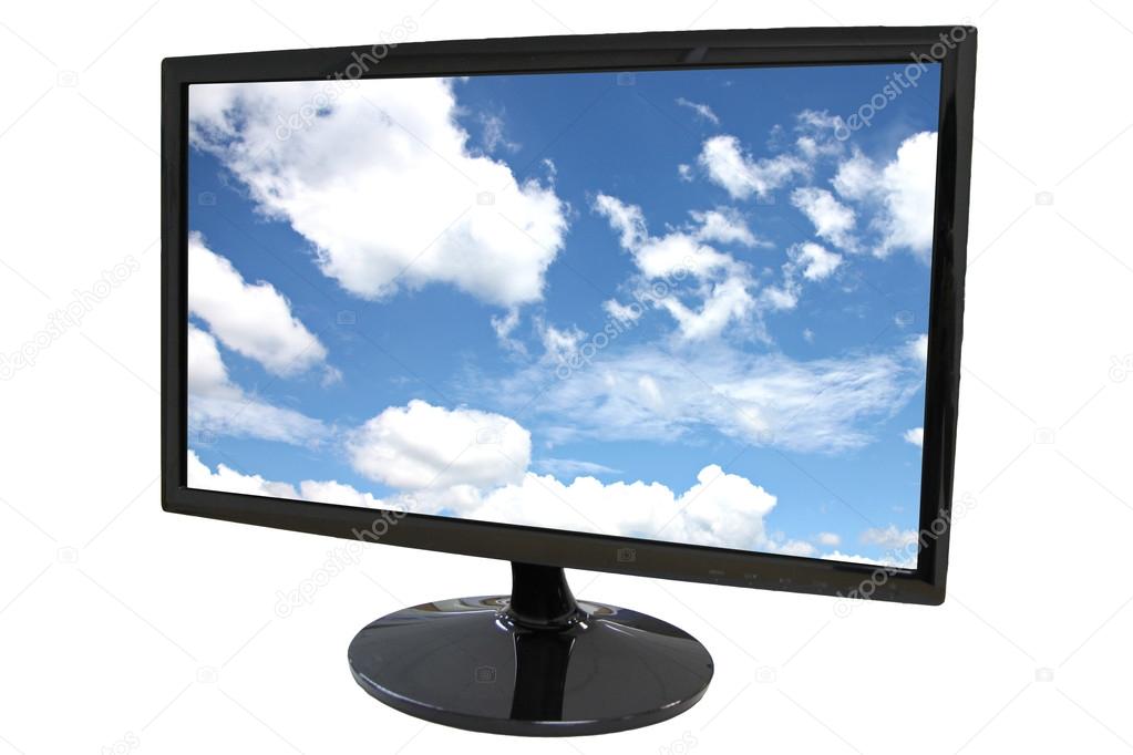 LED computer screen and Blue Sky Picture.